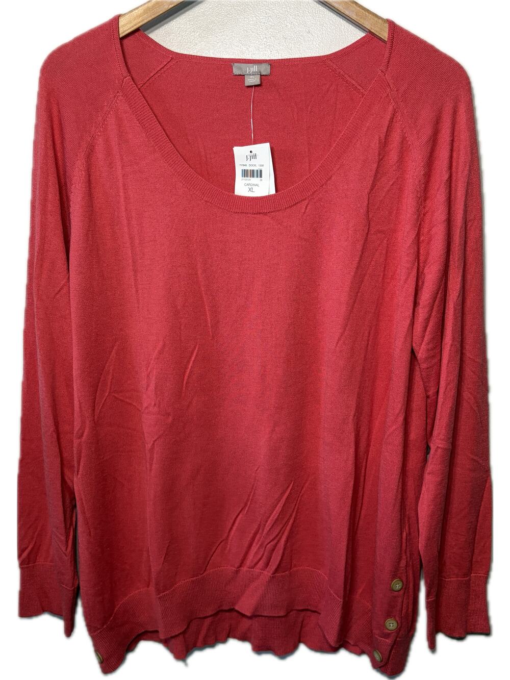 J. JIll Sweater NWT Pink Cardinal Silk Blend Scoop Neck Side Button Casual XL